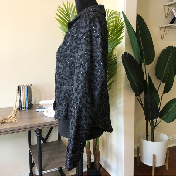 RALPH LAUREN Silk Blend Exquisite Beaded Smokey Gray Black Onyx Button Blazer M - Picture 5 of 9